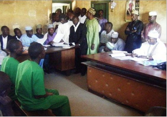 Suspected homosexuals during court proceedings at Unguwar Jaki Upper Sharia Court in Bauchi on January 22, 2014 (AFP/File, Aminu Abubakar)